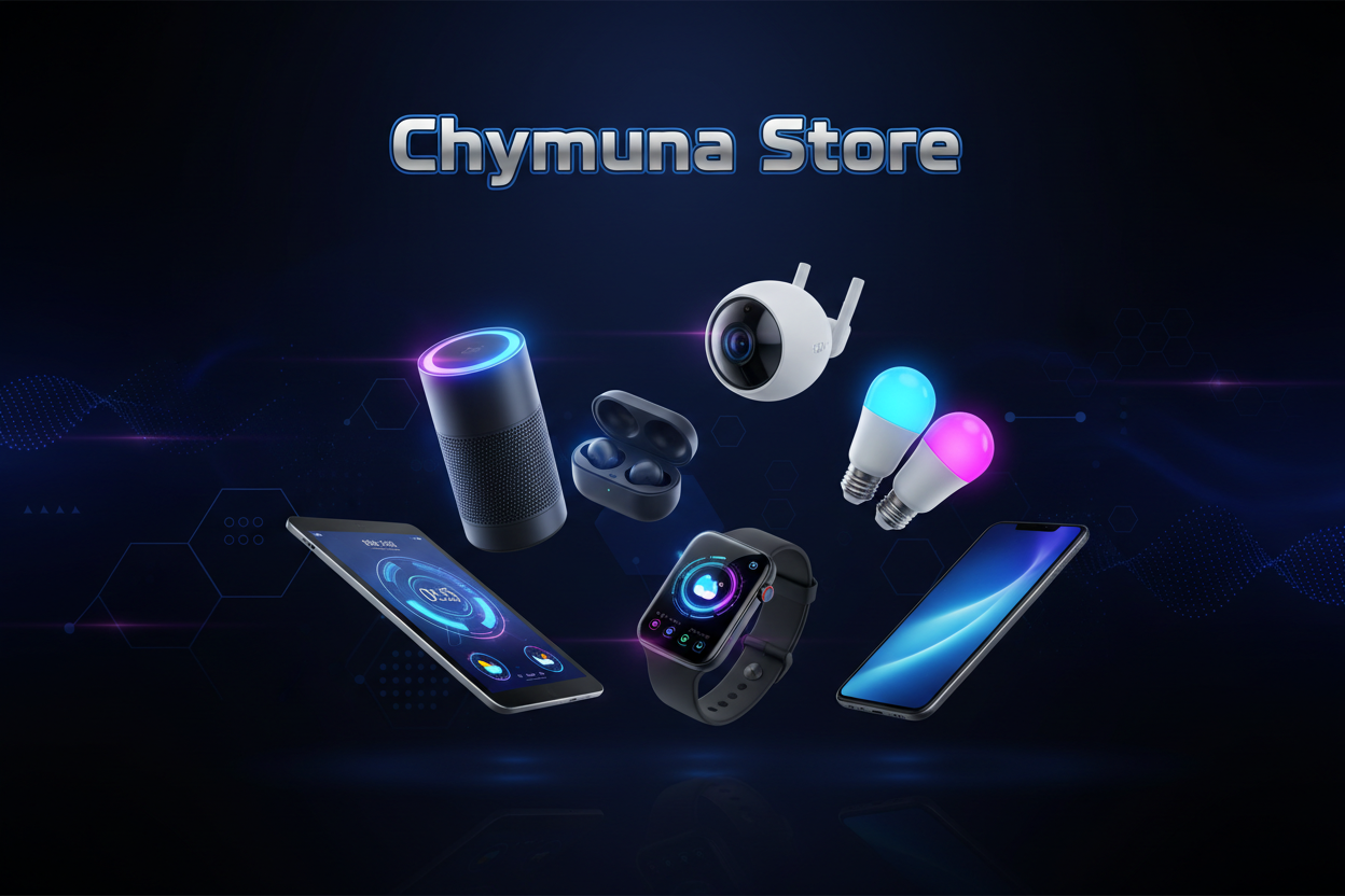 i want you design a banner for store name ( Chymuna store ) selling Smart Home and tech gadget and i want you to design an attractive banner for the store and was so exclusive and attractive and also make use of some ptoduct which fall undesr this categories Smart Home and tech gadget, and design the image for store banner very nice and fine banner and also amke use of the product that fall under it to design and attractive banner for shopify store